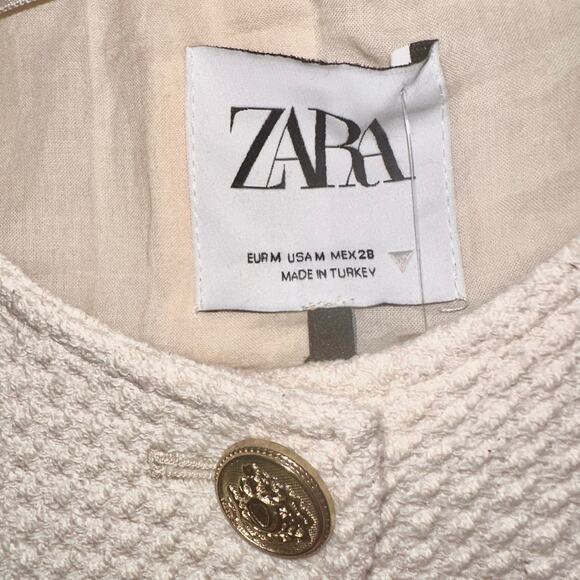NWT Zara Cream Textured Cropped Jacket Gold Buttons Bloggers Fave Womens Size M - Picture 8 of 11